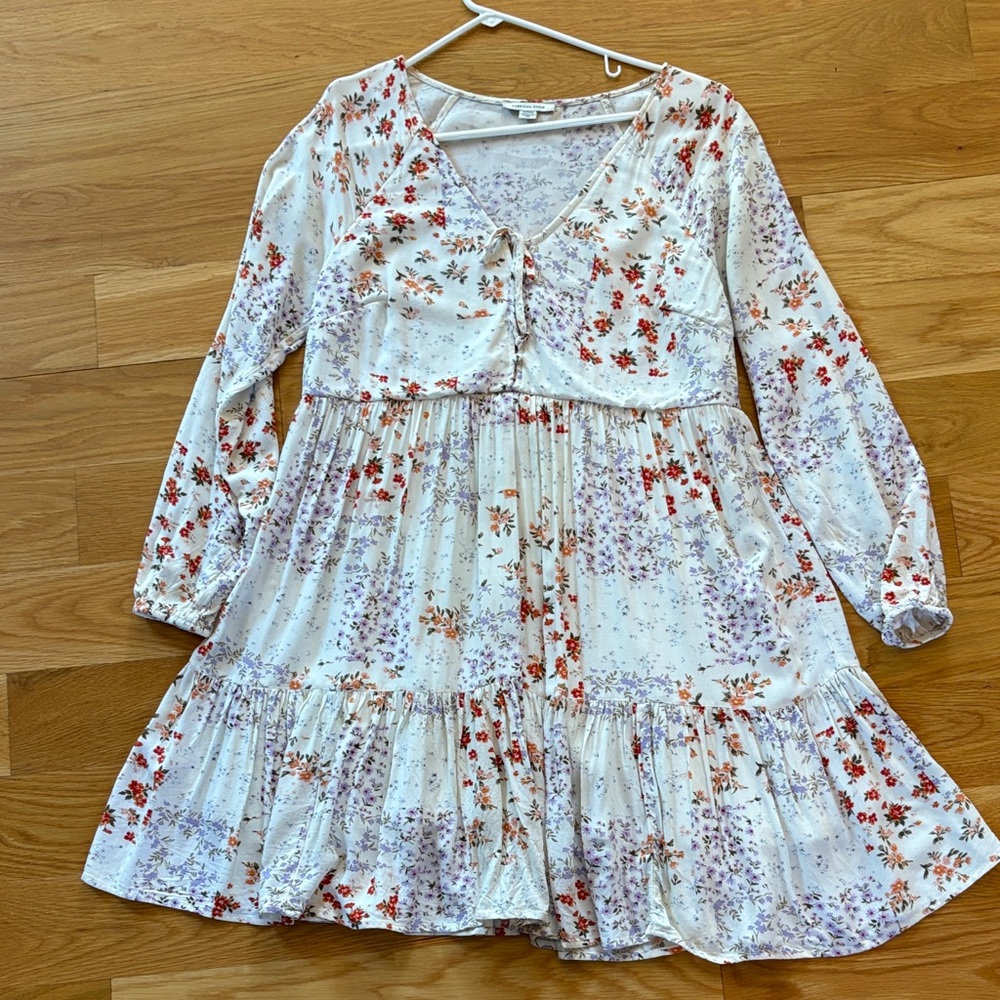 American Eagle Outfitters Floral Dress - White with Red and Purple